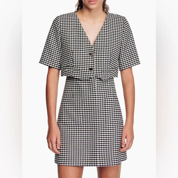 Sandro Short Houndstooth Tweed Dress Size 38 US 6 MSRP: $445 Excellent Condition - Picture 7 of 16